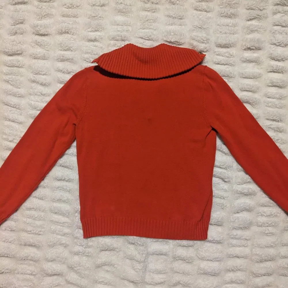 Lauren by Ralph Lauren Vintage Petite Orange Knit Snap Neck Sweater - Picture 7 of 7